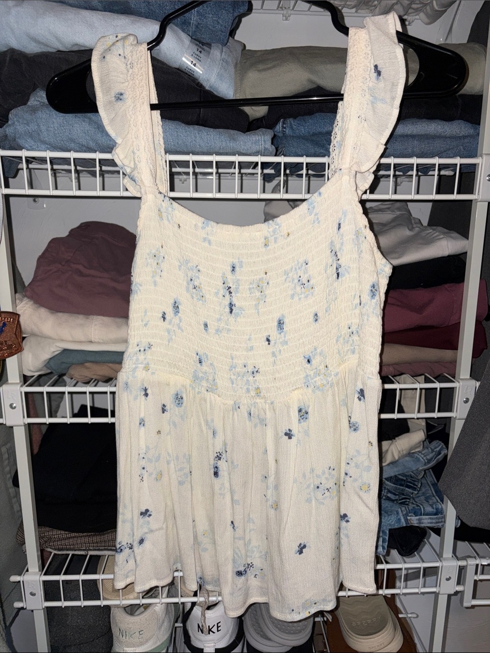 Cream and Blue Floral Tank
